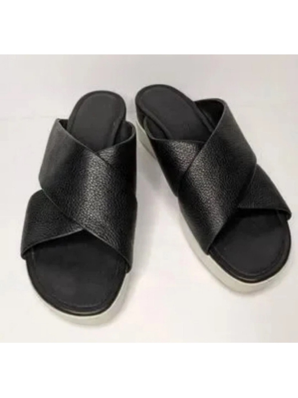 Ecco Black Leather Crisscross Platform Sandals with Cream Sole